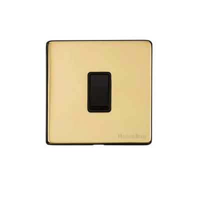 M Marcus Electrical Vintage 1 Gang 2 Way Switch, Polished Brass With Black Switch - X01.100.BK POLISHED BRASS