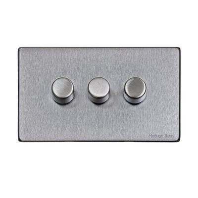 M Marcus Electrical Vintage 3 Gang 2 Way Push On/Off Dimmer Switch, Satin Chrome (250 OR 400 Watts) - X03.280.250 SATIN CHROME - 250 WATTS