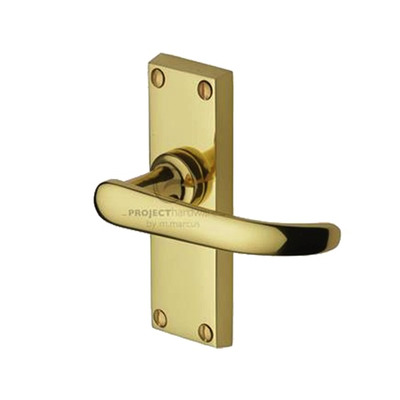 M Marcus Project Hardware Avon Design Door Handles On Short Backplate, Polished Brass - PR910-PB (sold in pairs) SHORT LATCH (119mm x 41mm)