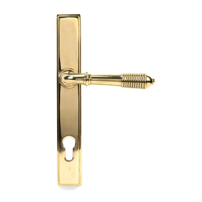 From The Anvil Reeded Slimline Lever Espagnolette, Sprung Door Handles, Polished Brass - 46545 (sold in pairs) POLISHED BRASS