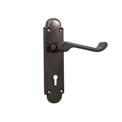 Spira Brass Oakley Lever On Backplate, Black Nickel - SB1401BN (sold in pairs) BLACK NICKEL LOCK (WITH KEYHOLE) - 165mm x 40mm