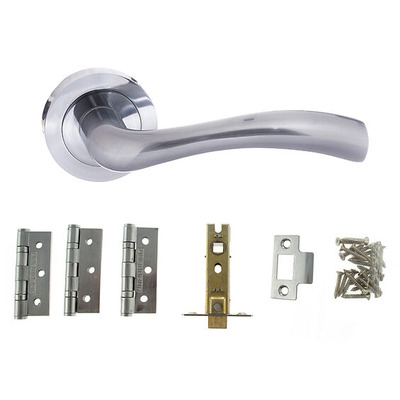 Atlantic Status Texas Contract Door Pack Including Handles On Round Rose, 3" Latch & 3 x 2" Hinges (x3), Satin Chrome - ADPCS35RSC (sold in pairs) (Complete Pack With Handles, Latch & Hinges) - SATIN CHROME