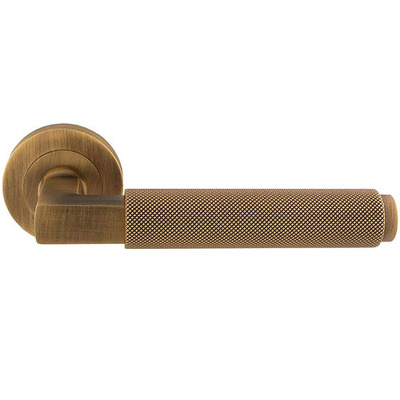 Carlisle Brass Terazzo Knurled Door Handles On Round Rose, Antique Brass - EUL060AB (sold in pairs) ANTIQUE BRASS
