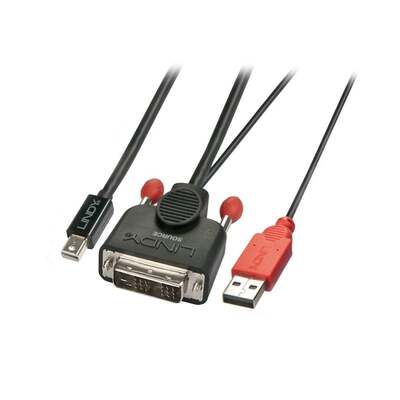 Lindy 2m DVI-D (with USB) to Mini DP Active Adapter Cable, Black