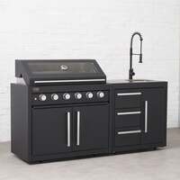 Draco Grills Fusion 6 Burner Black Outdoor Kitchen with Modular Sink, End of February 2025-89856 