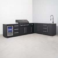 Draco Grills Fusion 6 Burner Black Outdoor Kitchen with Modular Side Burner, 90 Degree Corner, Single Fridge, Sink, Double Cupboard, Mid March 2025-89839 