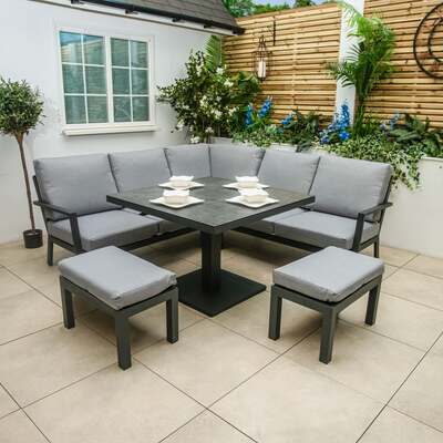 Bracken Outdoors Miami Dark Aluminium Compact Corner Set with Adjustable Table and  Stools, End of May 2024
