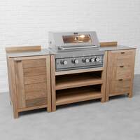 Draco Grills Teak 4 Burner Outdoor Kitchen with Modular Single Cupboard and Triple Drawer Unit, With Side Panels-89988 
