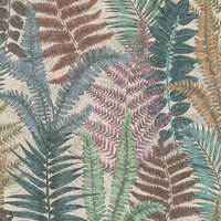 Image of Famous Garden Fern Leaves Vinyl Wallpaper Beige/Brown/Blue/Green AS Creation 39347-1