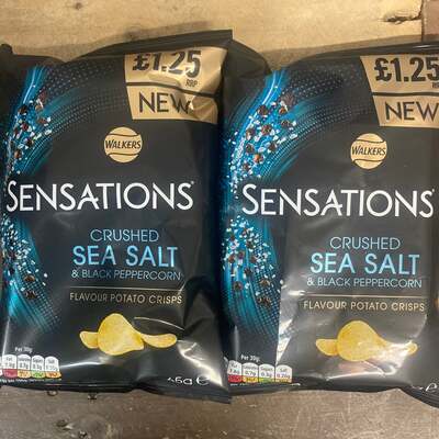 4x Walkers Sensations Salt & Black Peppercorn Crisps Share Bags (4x65g)