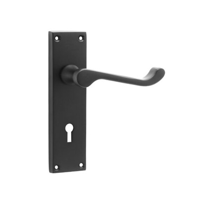 Spira Brass Victorian Lever On Backplate, Matt Black - SB1402BLK (sold in pairs) LOCK (WITH KEYHOLE)