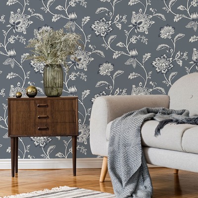 Juliette Floral Textured Wallpaper Blue Fine Decor FD43453
