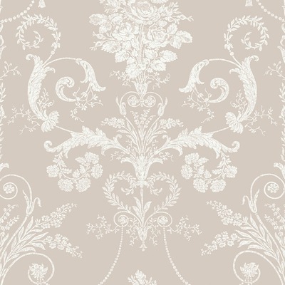 Laura Ashley Josette Damask Wallpaper White / Dove Grey 113378
