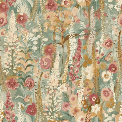 Delphinium Floral Forest Textured Vinyl Wallpaper Sage Green / Pink Grandeco A74603
