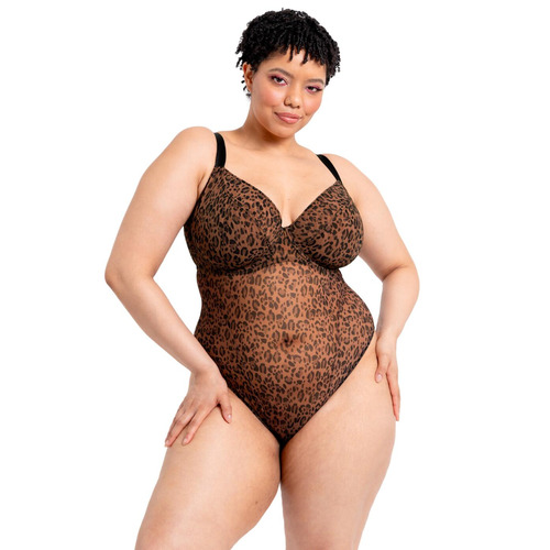 Curvy Kate Cool Cat Plunge Body - Leopard Brown