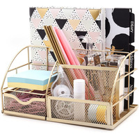 EXERZ Desk Organiser with 7 Compartments -Mesh Desk Tidy Caddy – Golden
