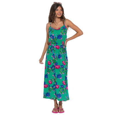 Pour Moi Melanie Tie Belt Maxi Beach Dress - Green Floral