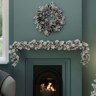 Pre-Lit Snowy Red Berry and Pinecone Garland