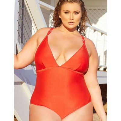 Playful Promises Hunter McGrady Red Lace Detail Swimsuit - Red