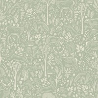 Woodland Animals Textured Vinyl Wallpaper Green Grandeco LD3413