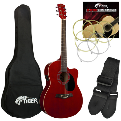 Image of Tiger Electro Acoustic Guitar for Beginners - Red