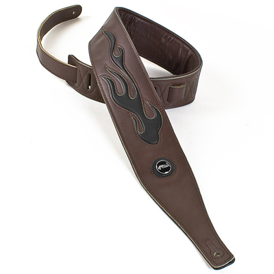 Image of Brown Flame Graphic Leather Guitar Strap
