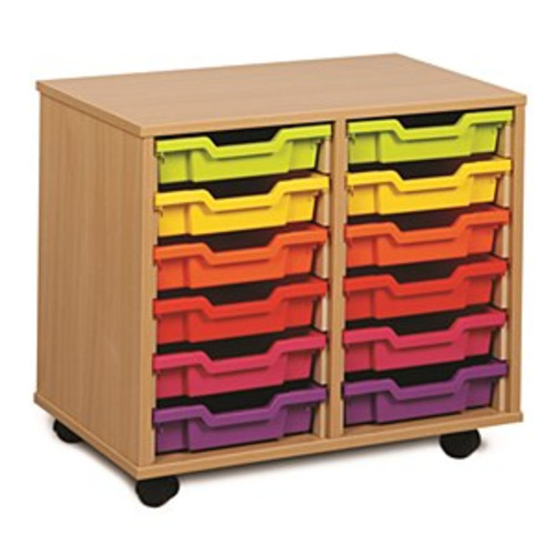 12 Shallow Tray Unit Maple Finish All Yellow Trays
