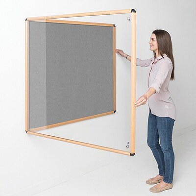 Shield Wood Effect Alu Frame Eco-Colour Tamperproof Noticeboard 900 x 600mm GREY