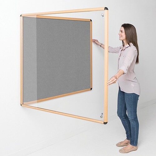 Shield Wood Effect Alu Frame Eco-Colour Tamperproof Noticeboard 900 x 600mm GREY