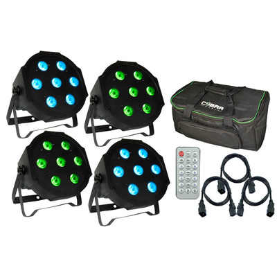 4 x RGBW LED Par Can Set with IR Remote, Bag & Cables