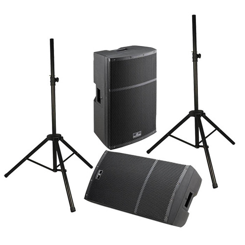 15" 2000w Active Speaker System, Set of Two with Stands