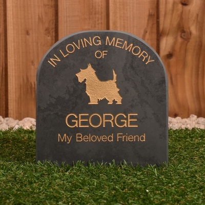 Pet Gravestone with motif &pipe; 29 x 20cm &pipe; smooth grey slate