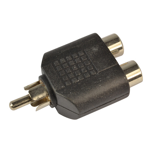 Dual Phono / RCA Sockets to Single Phono / RCA Plug, Stereo To Mono Adapter