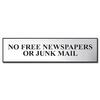 Image of ASEC No Free Newspapers or Junk Mail 200mm x 50mm Metal Strip Self Adhesive Sign Chrome - Chrome Effect