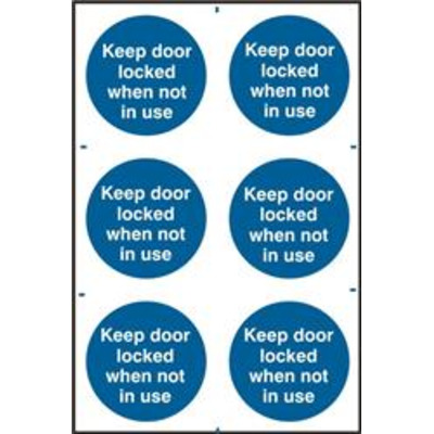 ASEC Keep Door Locked When Not In Use 200mm x 300mm PVC Self Adhesive Sign - 6 Per Sheet