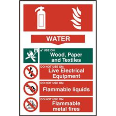 ASEC Fire Extinguisher 200mm x 300mm PVC Self Adhesive Sign - Water