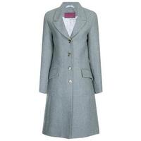 Beaver of Bolton Bespoke Ladies Tailored 3/4 Length Peak Lapel Coat - 8 Olive Green Tweed With a Blue Windowpane Check