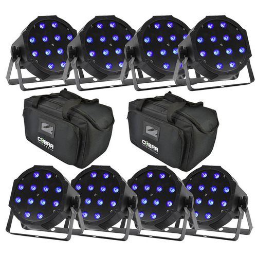 8 x Maxipar RGB LED Par Cans with Bags & Cables