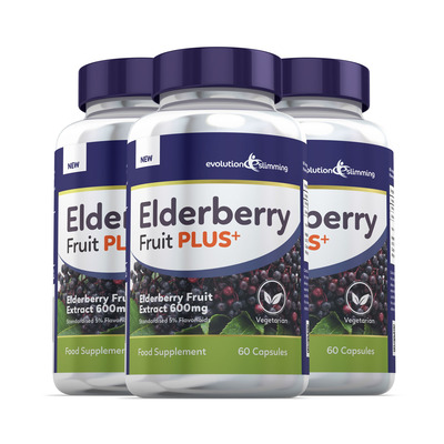 Elderberry Fruit Plus Elderberry Fruit Extract 600mg (5% Flavanoids) - 180 Capsules
