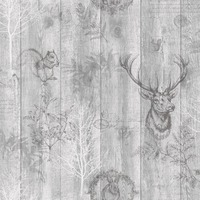 Image of Stag Wood Panel Wallpaper Grey / Silver Holden 90090