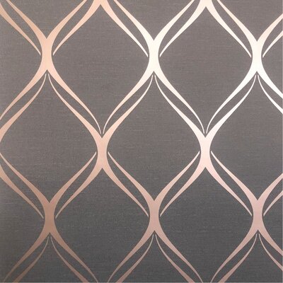 Clifton Wave Geometric Wallpaper Charcoal / Copper WOW41963