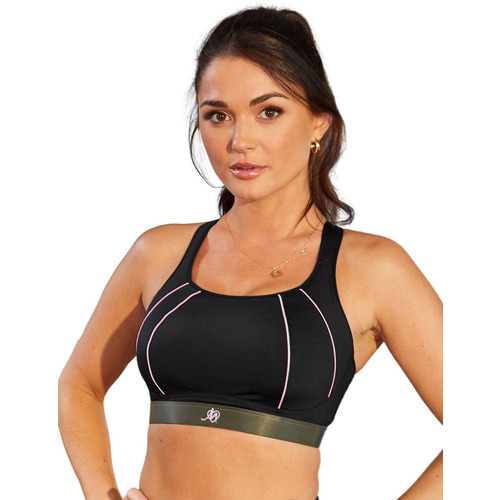 Pour Moi Energy Spirit Cross Back Sports Bra - Black/Pink/Khaki
