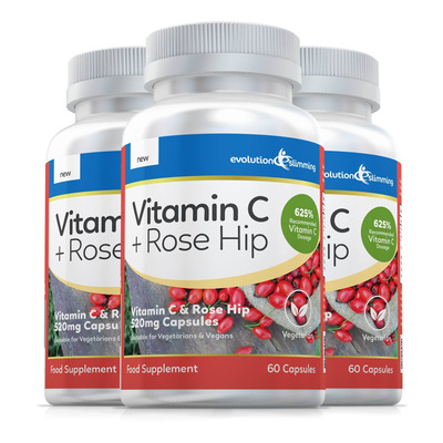 Vitamin C with Rose Hip 520mg, Suitable for Vegetarians & Vegans - 180 Capsules