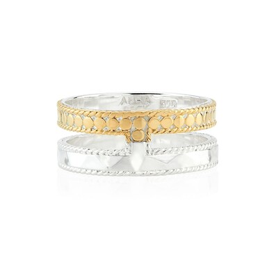 Signature Hammered & Dotted Double Band Ring - Gold & Silver