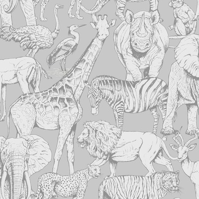 Jungle Animals Wallpaper Grey Graham and Brown 108567