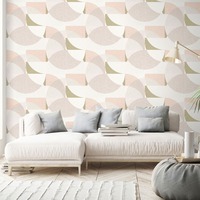 Image of Elle Decoration Geometric Circle Graphic Wallpaper Blush Pink Gold Cream 1015005