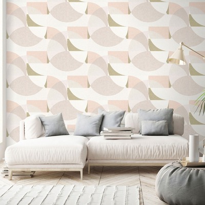 Elle Decoration Geometric Circle Graphic Wallpaper Blush Pink Gold Cream 1015005