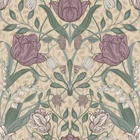 Image of Apelviken Tulip Wallpaper Beige Green Pink Galerie 33007