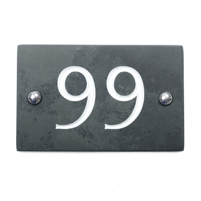Slate house number 99 v-carved with white infill numbers