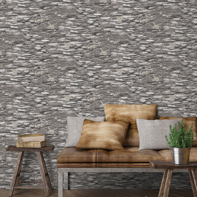 Evergreen Rock Wall Wallpaper Grey Galerie 7337